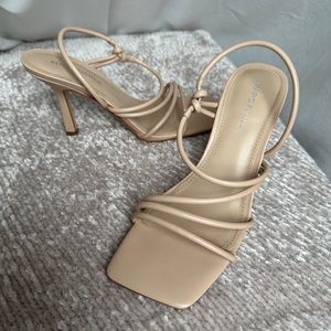 Marc Fisher Nude Strappy Square Sandal Heels - 7